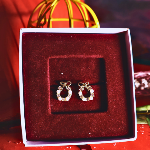 Pearl Bow Halo Stud Earrings for Women