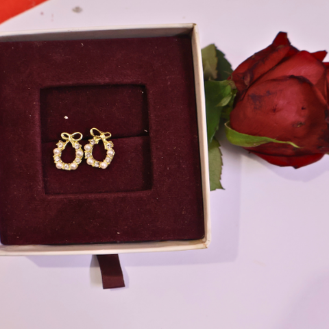 Pearl Bow Halo Stud Earrings for Women