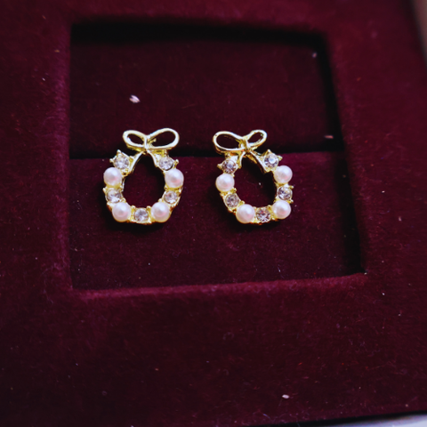 Pearl Bow Halo Stud Earrings for Women