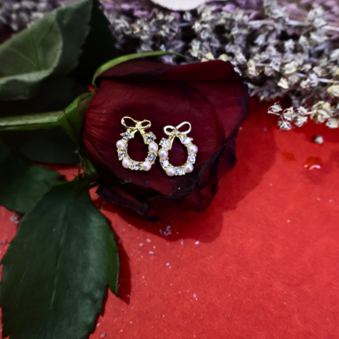 Pearl Bow Halo Stud Earrings for Women