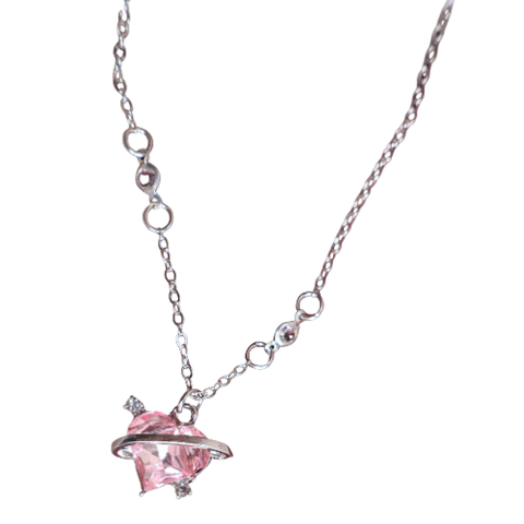 Eternal Orbit Heart Necklace Set – Pink Crystal Valentine Jewellery