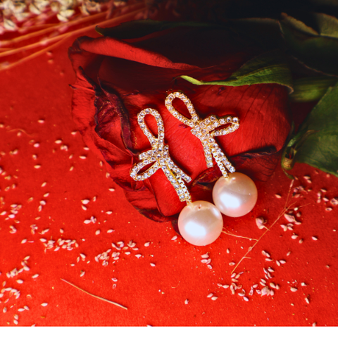 Promise Bow Pearl Drop Earrings