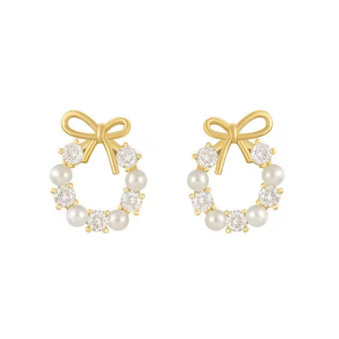 Pearl Bow Halo Stud Earrings for Women