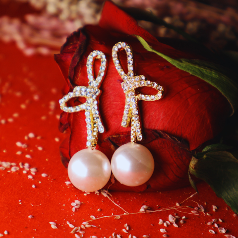 Promise Bow Pearl Drop Earrings