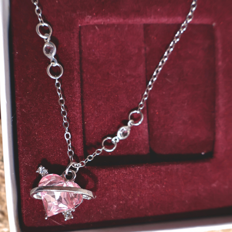 Eternal Orbit Heart Necklace Set – Pink Crystal Valentine Jewellery