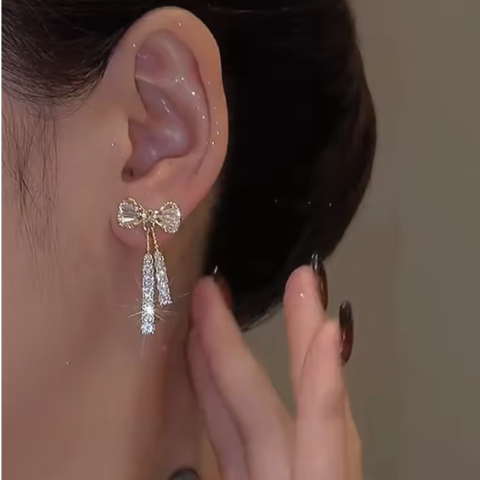 Elegant Bowknot Crystal Drop Earrings for Women