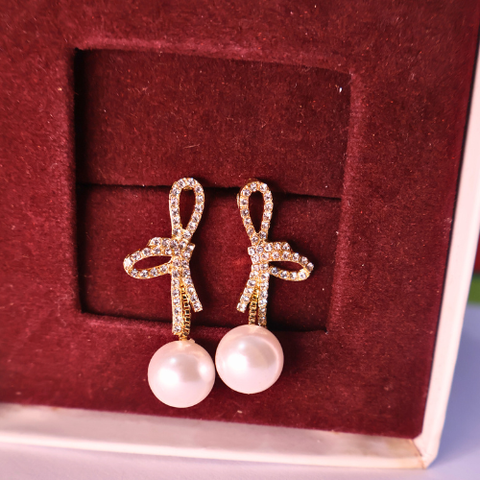 Promise Bow Pearl Drop Earrings