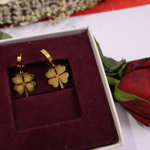 Four Leaf Clover Gold Earrings for Women