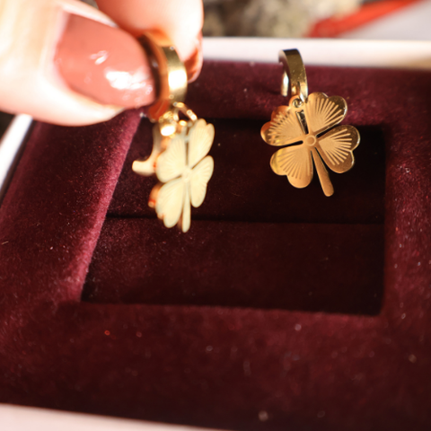 Four Leaf Clover Gold Earrings for Women