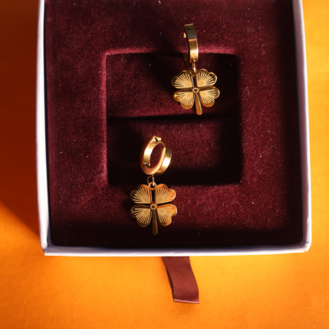 Four Leaf Clover Gold Earrings for Women