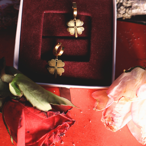 Four Leaf Clover Gold Earrings for Women