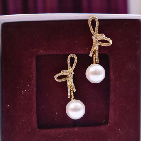 Promise Bow Pearl Drop Earrings