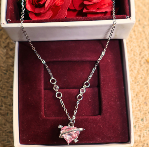 Eternal Orbit Heart Necklace Set – Pink Crystal Valentine Jewellery