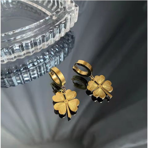 Four Leaf Clover Gold Earrings for Women