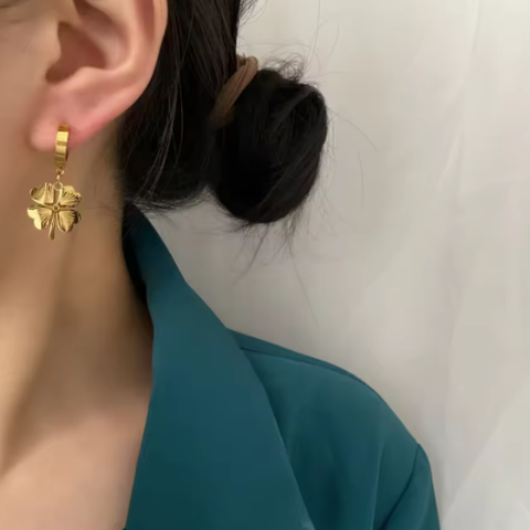 Four Leaf Clover Gold Earrings for Women