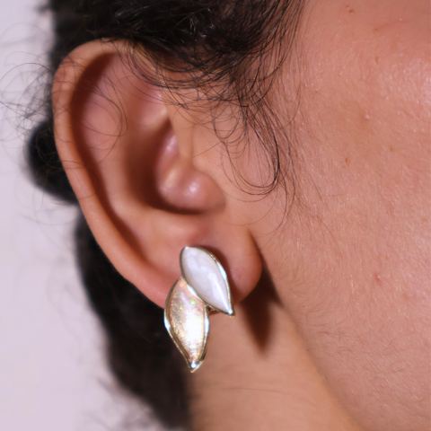Elara Leaf & Pearl Drop Earrings