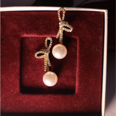 Promise Bow Pearl Drop Earrings