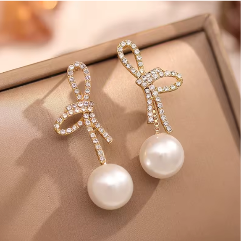 Promise Bow Pearl Drop Earrings
