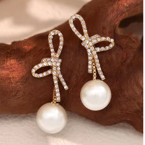Promise Bow Pearl Drop Earrings