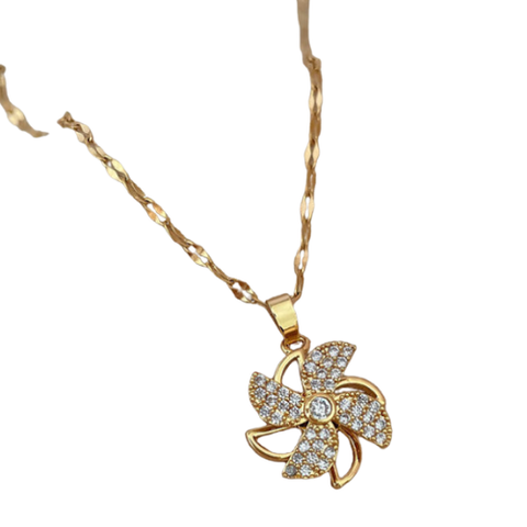 Rotatable Windmill Timeless Floral Pendant Necklace