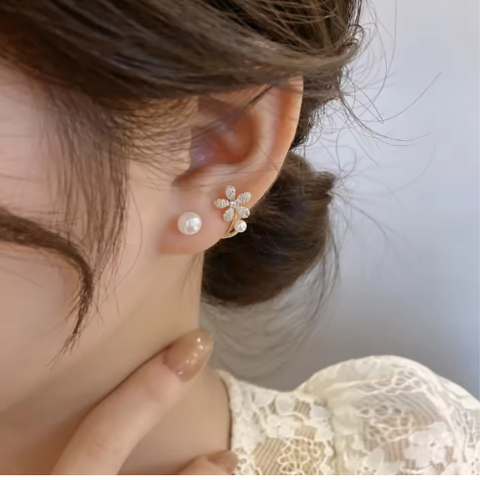 Pearl Bloom Cuff Earrings