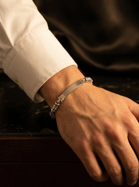 Men's Stainless Steel ID Link Bracelet – Premium Silver Chain Bracelet for Men