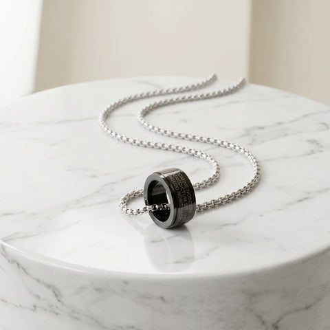 Men's Black Ring Pendant Necklace | Stainless Steel Chain