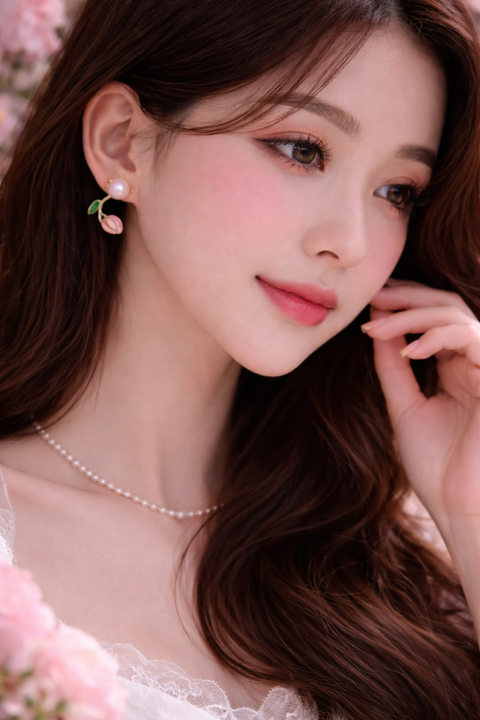 Amoura Enamel Tulip Flower Stud Earring – Pearl & Floral Design