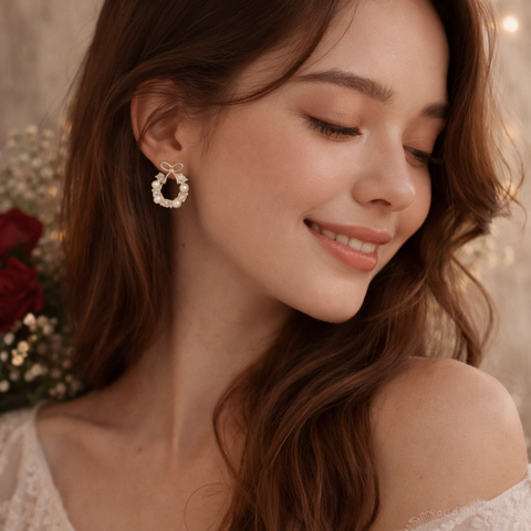Pearl Bow Halo Stud Earrings for Women