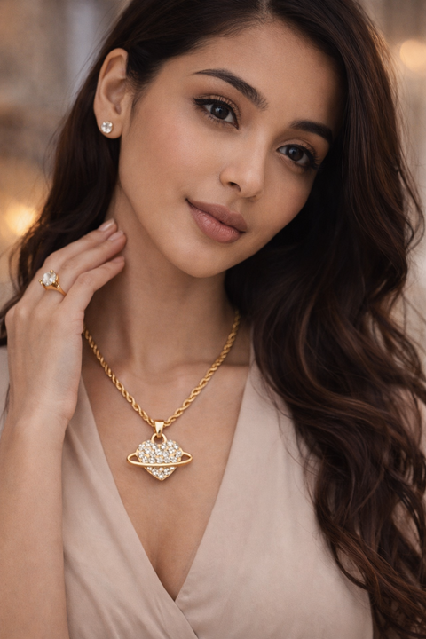 Valentine Special Celestial Heart Gold Jewelry Set