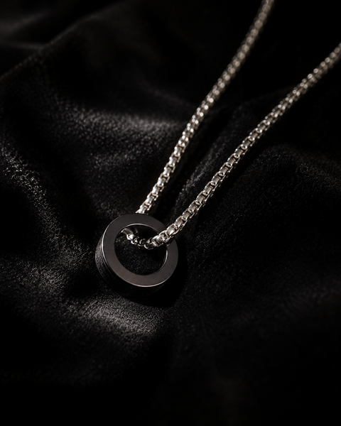 Men's Black Ring Pendant Necklace | Stainless Steel Chain
