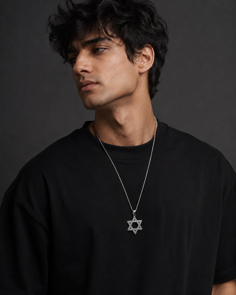 Star of David Pendant Necklace for Men | Stainless Steel Silver Chain | Premium Religious Jewelry