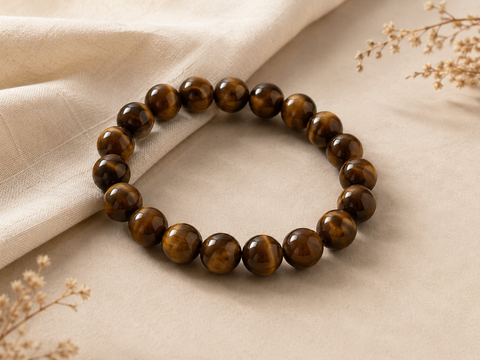 Tiger Eye Beaded Bracelet for Men | Natural Gemstone Stretch Bracelet | Premium Men's Jewelry