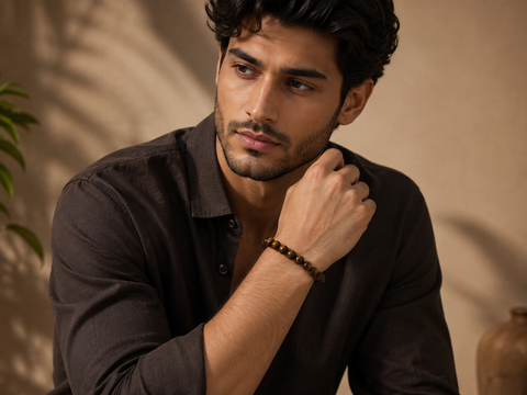 Tiger Eye Beaded Bracelet for Men | Natural Gemstone Stretch Bracelet | Premium Men's Jewelry