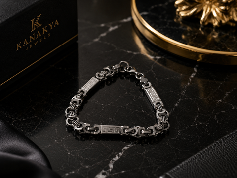 Premium Byzantine Link Bracelet for Men | Stainless Steel Greek Key Bracelet