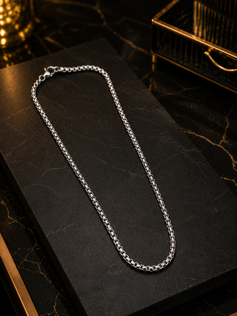 Men's Premium Silver Box Chain Necklace – Stainless Steel Minimalist Chain
