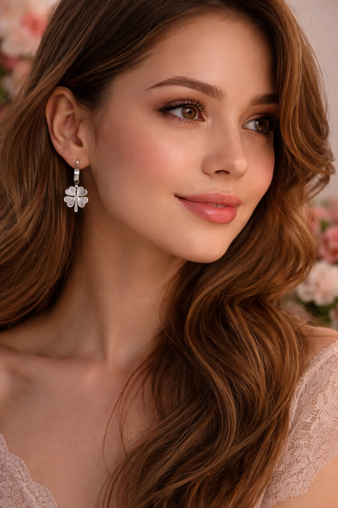 Four Leaf Clover Gold Earrings for Women