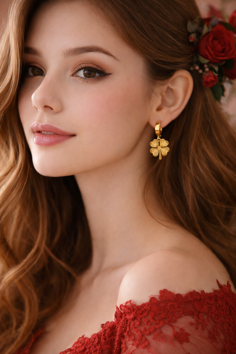 Four Leaf Clover Gold Earrings for Women