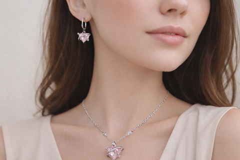 Eternal Orbit Heart Necklace Set – Pink Crystal Valentine Jewellery