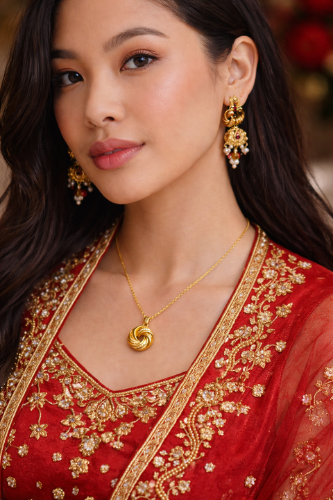 Promise Knot Gold Pendant Necklace Set