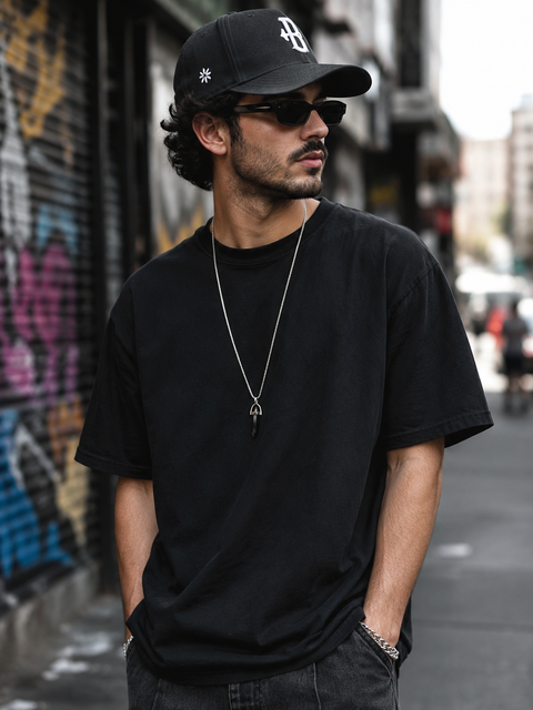 Black Crystal Pendant Necklace for Men | Stainless Steel Silver Chain | Minimalist Obsidian-Inspired Pendant