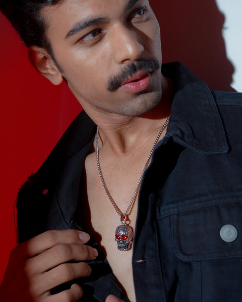 Men’s Gothic Skull Pendant Necklace | Red Crystal Skull Chain for Men